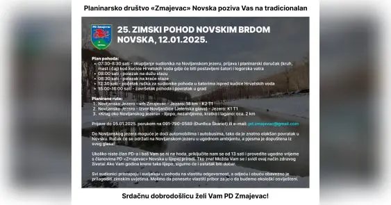 25. Zimski pohod Novskim brdom pozivnica i plan izleta